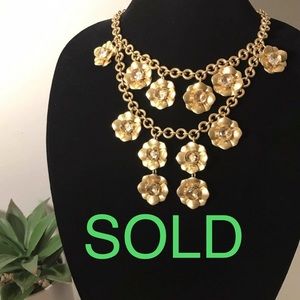 NEW J Crew Necklace Gold Plated Flower and Stone Statement Piece